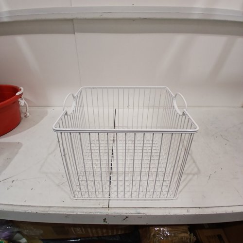 WIRE STORAGE BASKET WITH HANDLES - 14" X 13" - WHITE image 2