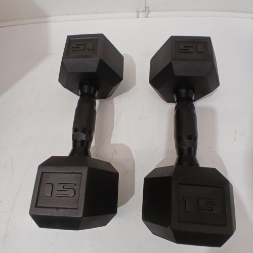 2PK CAP BARBELL CAST IRON COATED HEX DUMBBELL - 15LBS - BLACK (MODEL: SDRBIS-015) image 2