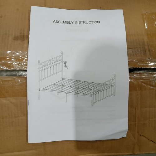 ENHOMEE METAL PLATFORM BED FRAME WITH VICTORIAN VINTAGE HEADBOARD & FOOTBOARD - QUEEN - WHITE (MODEL:55SCMBFHWQYJX) image 8