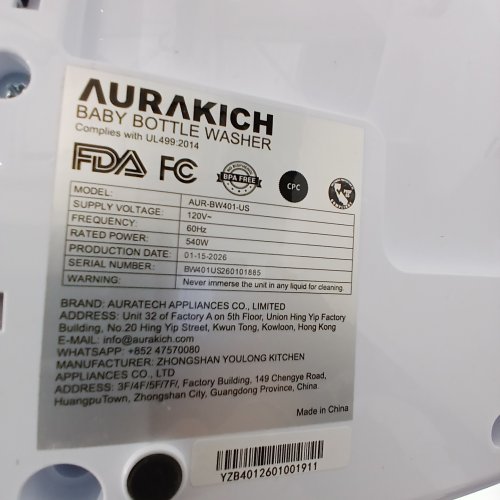 AURAKICH ALL-IN-ONE PRO BABY BOTTLE WASHER / STERILIZER & DRYER - WHITE (MODEL: AUR-BW401-US) image 4
