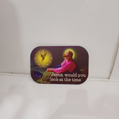 NOVELTY WOODEN RELIGIOUS WALL CLOCK - 7.3" X 11" - "JESUS, WOULD YOU LOOK AT THE TIME" image 2