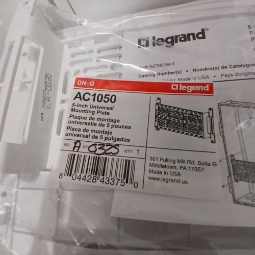 LEGRAND UNIVERSAL MOUNTING PLATE - 5" - WHITE (MODEL: AC1050) image 2