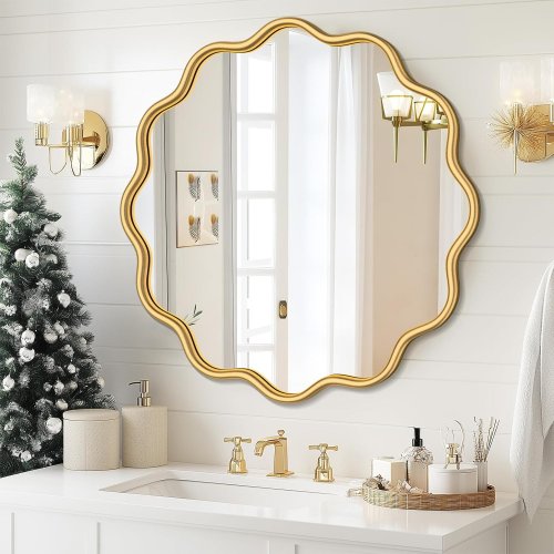 PROHOMEWARE DECORATIVE WAVY SCALLOPED WALL MIRROR - 30" - GOLD (ITEM: QGBL30G) image 2