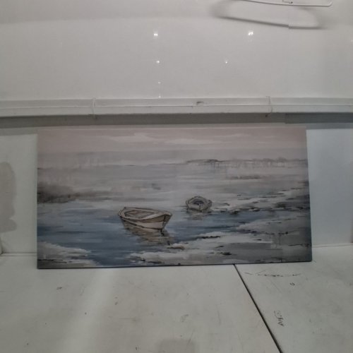 BOAT SCENE CANVAS WALL ART - 39.5" X 20" - BLUE /GRAY image 3