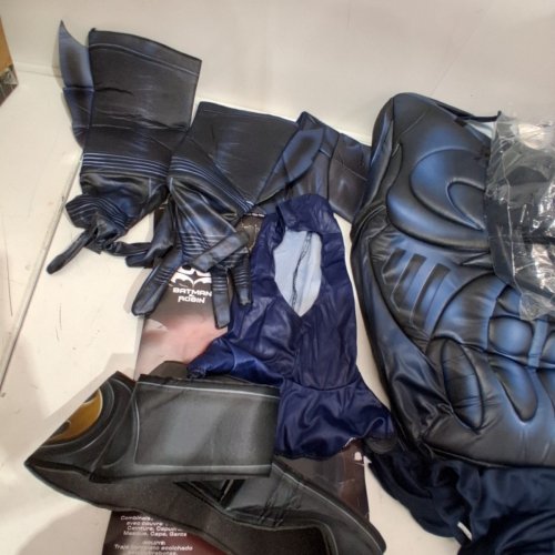 5PC MEN'S RUBIES SC COMICS BATMAN FOREVER DELUXE PADDED HALLOWEEN COSTUME JUMSUIT WITH CAPE AND MASK - LARGE - BLACK/BLUE - (STYLE: 1001214) image 3