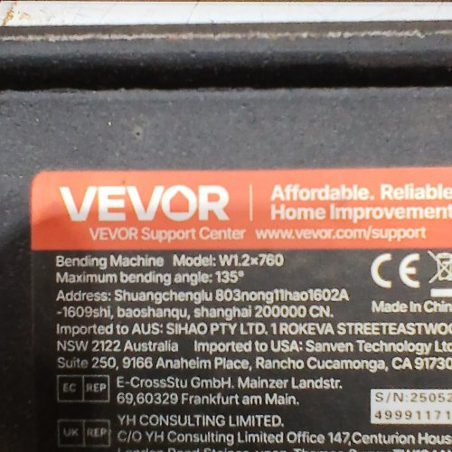 VEVOR BENDING MACHINE FOR METALS- FITS UP TO 30" -BLACK (MODEL: W1.2X760) image 5