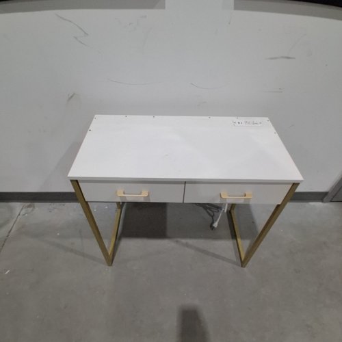 MODERN DESIGN OFFICE / LIVING ROOM DESK WITH 2 DRAWERS - 31.5" X 29" - WHITE & GOLD image 2