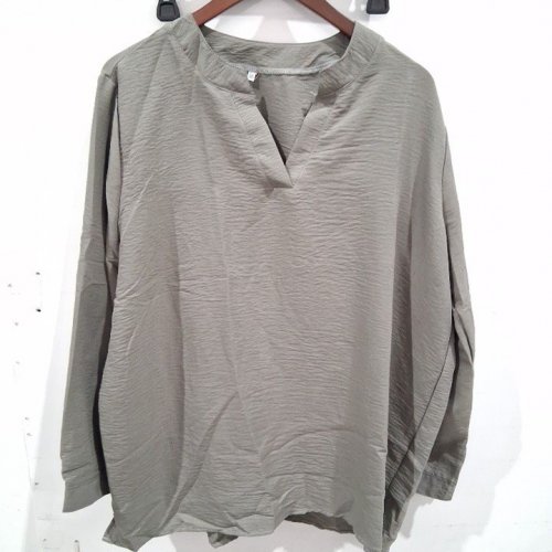 WOMEN'S LONG SLEEVE V-NECK BLOUSE - 4XL - GREY image 2