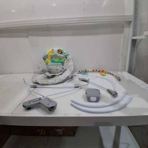 BRIGHT STARTS SAFARI FUN PORTABLE 3-POINT HARNESS VIBRATING BOUNCER WITH TOY BAR - SAFARI/MULTICOLORED (MODEL: 12204) image 3