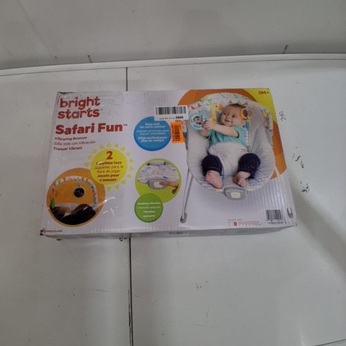 BRIGHT STARTS SAFARI FUN PORTABLE 3-POINT HARNESS VIBRATING BOUNCER WITH TOY BAR - SAFARI/MULTICOLORED (MODEL: 12204) image 4