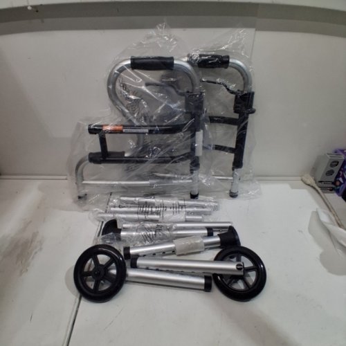 VEVOR FOLDING WALKER STAND WITH ADJUSTABLE HEIGHT & WIDTH HOLDS 450LB - SILVER/BLACK - (MODEL:FBL860516) image 2