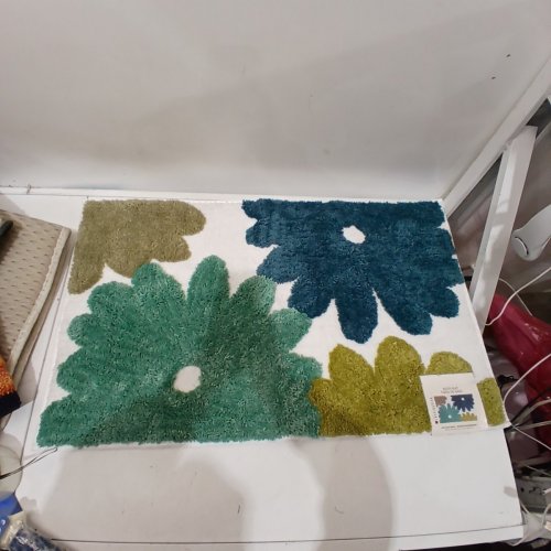 HOME INSPIRATION SOFT FLORAL NON-SLIP BATH MAT - 22" X 36" - BLUE/GREEN/WHITE image 2