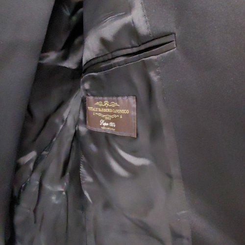 2PC MEN'S MODA SPANI 100% VIRGIN WOOL SUIT JACKET & PANTS - 48 - BLACK (MODEL: A-TOLEDO-PI) image 4