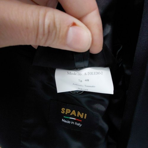 2PC MEN'S MODA SPANI 100% VIRGIN WOOL SUIT JACKET & PANTS - 48 - BLACK (MODEL: A-TOLEDO-PI) image 6