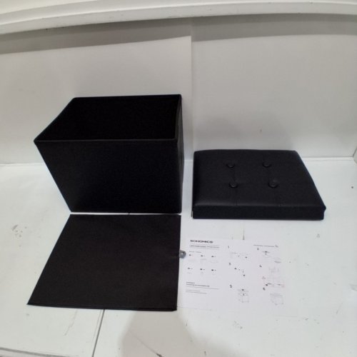 FOLDABLE FAUX LEATHER CUBE OTTOMAN WITH STORAGE - 16" X 12" X 13" - BLACK image 2