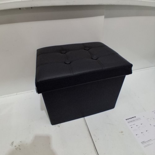 FOLDABLE FAUX LEATHER CUBE OTTOMAN WITH STORAGE - 16" X 12" X 13" - BLACK image 3