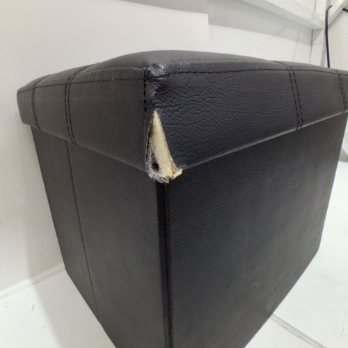 FOLDABLE FAUX LEATHER CUBE OTTOMAN WITH STORAGE - 16" X 12" X 13" - BLACK image 4