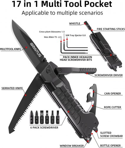 GIRIAITUS 17-IN-1 MULTI-TOOL CAMPING ACCESSORY - BLACK image 2