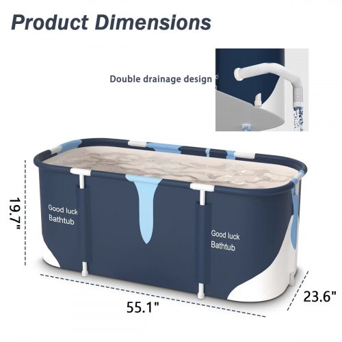PORTABLE BATHTUB - 19" X 55" X 23" - BLUE / WHITE image 2
