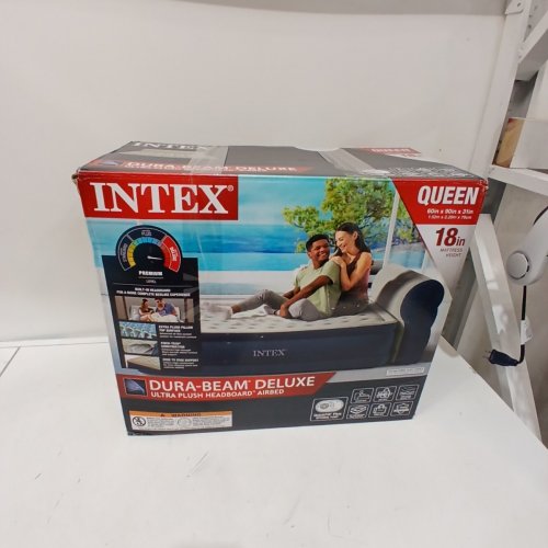 INTEX DURA-BEAM DELUXE RAISED AIR BED MATTRESS WITH HEADBOARD AND BUILT IN PUMP - QUEEN - 18" - NAVYH BLUE/GREY (MODEL: 64459WW) image 5