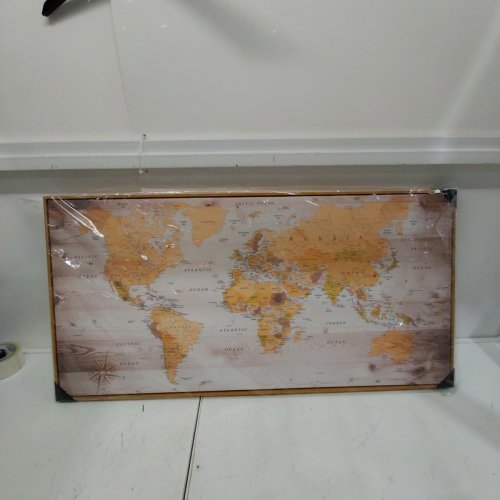 FRAMED WALL ART WORLD MAP CANVAS - 20" X 40" - GOLD FRAME/MULTICOLOUR image 2