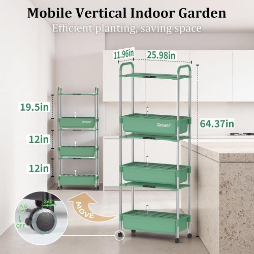 GROWELL 3-TIER HYDROPONICS GROWING SYSTEM WITH 3 LED GROW LIGHTS AND AUTO CIRCULATING WATER PUMP - 42L - GREEN - (MODEL: HS12) image 2
