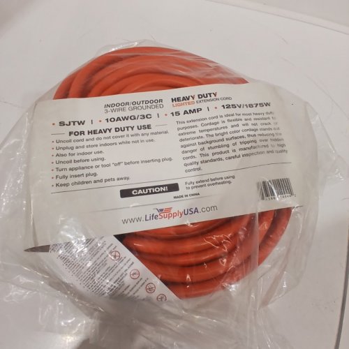 LIFESUPPLY USA WATERPROOF POWER EXTENSION CORD - 100FT - 15 AMP - 125 VOLTS- ORANGE image 3