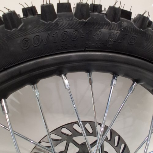 AKOZON DIRT BIKE FRONT WHEEL - 14" - 60/100-14 - BLACK / SILVER image 2