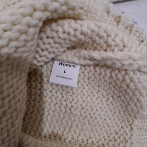 WOMEN'S KNIT PULLOVER SWEATER - LARGE - CREAM/BLUE image 3