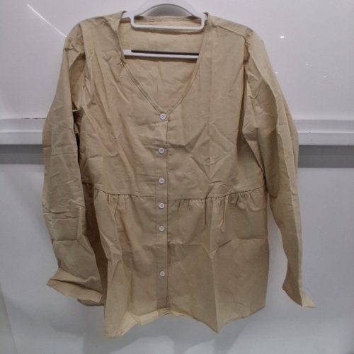 WOMEN'S LONG SLEEVE BUTTON-FRONT BLOUSE - LARGE - BEIGE image 2