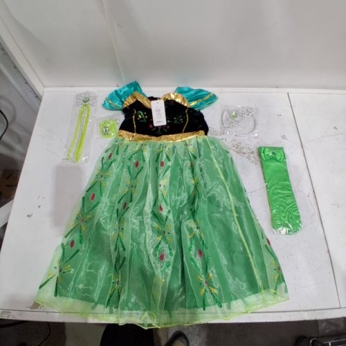 9PC KAWELL PRINCESS COSTUME DRESS WITH ACCESSORIES - SIZE 140 - GREEN/TEAL/BLACK image 2