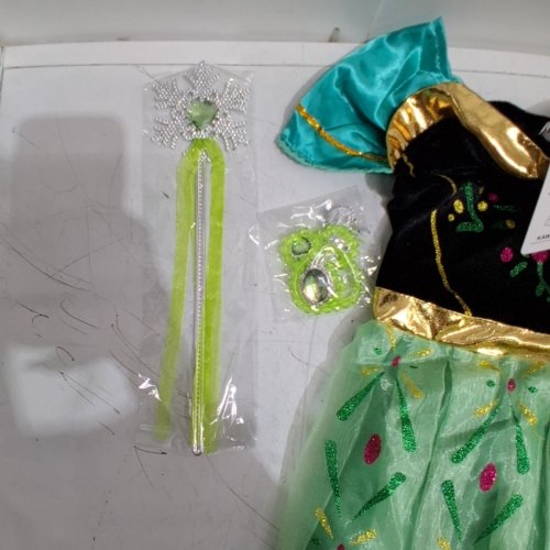 9PC KAWELL PRINCESS COSTUME DRESS WITH ACCESSORIES - SIZE 140 - GREEN/TEAL/BLACK image 3