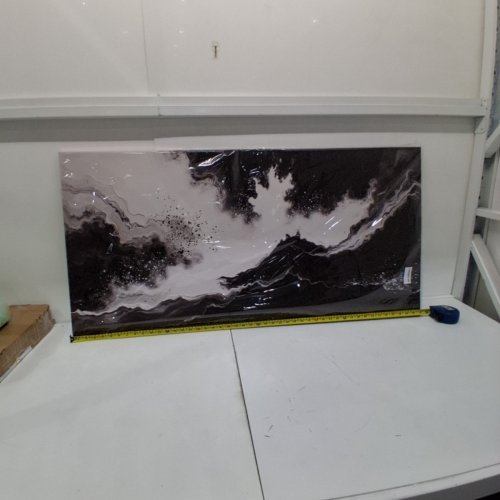 MODERN ABSTRACT FLUID INKCANVAS WALL ART - 47" X 24" - BLACK AND WHITE image 3