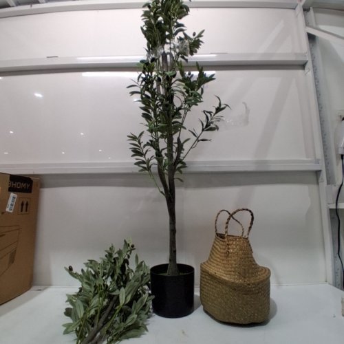 WARMPLANTS ARTIFICIAL OLIVE TREE FAKE OLIVE LEAVES PLANT WITH BASKET - 7FT - GREEN/BLACK image 2