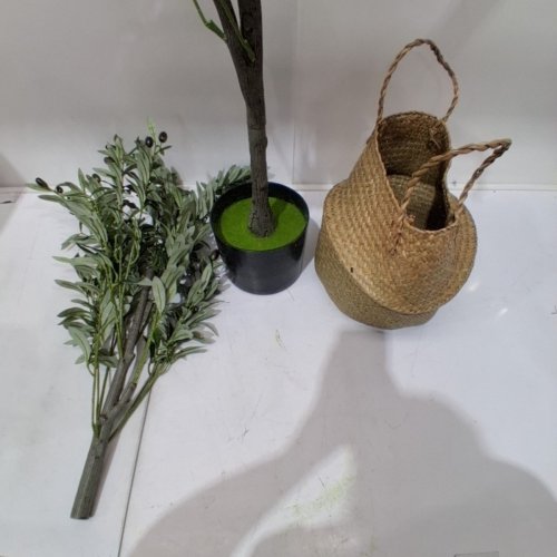 WARMPLANTS ARTIFICIAL OLIVE TREE FAKE OLIVE LEAVES PLANT WITH BASKET - 7FT - GREEN/BLACK image 3