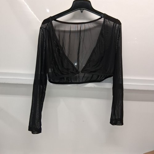 SHEER MESH LONG SLEEVE CROPPED TOP - LARGE - BLACK image 2