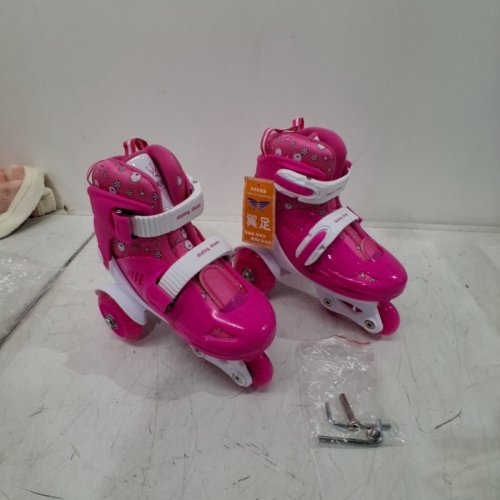 GIRLS ADJUSTABLE ROLLER SKATES WITH LIGHT UP WHEELS - SIZE 31-34 - PINK image 3
