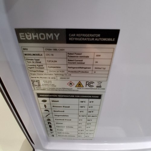 EUHOMY PORTABLE CAR REFRIGERATOR WITH APP CONTROL - 18L - 12V - FROM -4° TO 68°F - BLACK/GREY (MODEL: CFC-18 / CF004-18BL-CAEH) image 3