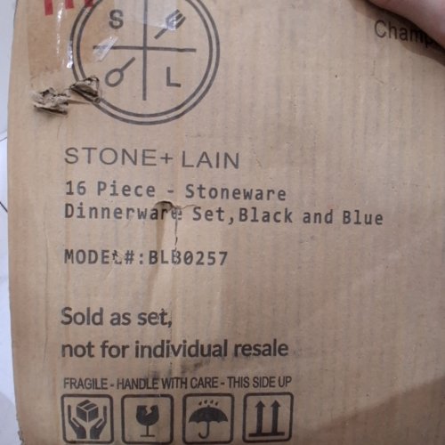 16PC STONE LAIN TWO-TONE GLAZE STONEWARE DINNERWARE SET - BLACK/BLUE (MODEL: BLB0257) image 2
