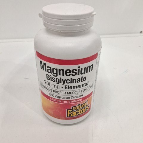 (250 CAPSULES) NATURAL FACTORS MAGNESIUM BISGLYCINATE VEGETARIAN CAPSULES - MAINTAINS PROPER MUSCLE FUNCTION - 200MG image 2