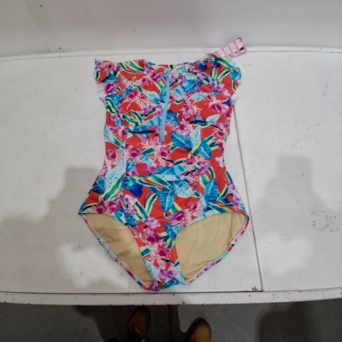 womens BIMEI FRONT ZIPPER RASH GUARD SHORT SLEEVE ONE PIECE SWIMSUIT -MEDIUM - MULTICOLOR image 2