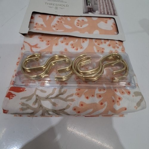 THRESHOLD SHOWER CURTAIN SET - 72" X 72" - WHITE/CORAL/ TAUPE image 3