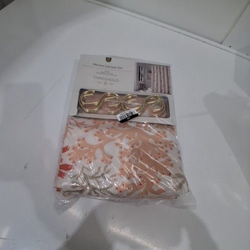 THRESHOLD SHOWER CURTAIN SET - 72" X 72" - WHITE/CORAL/ TAUPE image 4