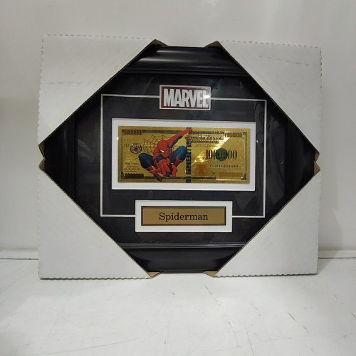 MARVEL FOIL SPIDERMAN FRAMED FOIL GOLD USD $100000 BILL - 12" X 10" - BLACK / GOLD image 2