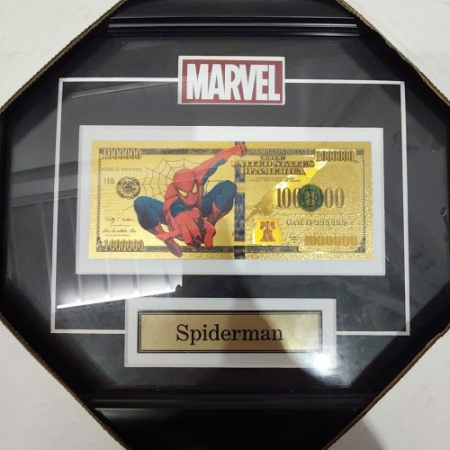 MARVEL FOIL SPIDERMAN FRAMED FOIL GOLD USD $100000 BILL - 12" X 10" - BLACK / GOLD image 4