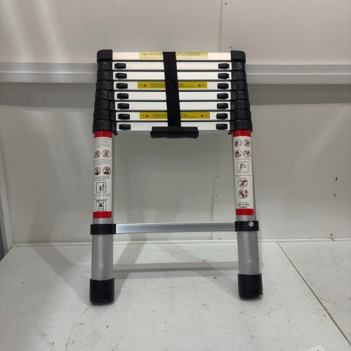 ALUMINUM NON-SLIP TELESCOPING LADDER WITH STABILITY HOOKS - 330 LBS CAP, 8FT5" - SILVER (MODEL: EN131CE) image 2