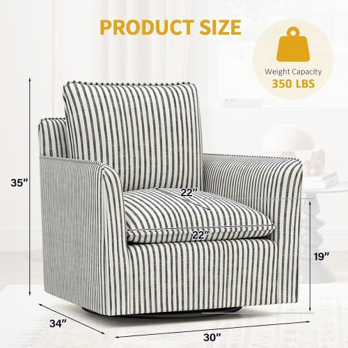 CANMOV SWIVEL ACCENT CHAIR WITH THICK BACK - BLUE STRIPES (MODEL: CS052AF61D-BL) image 2