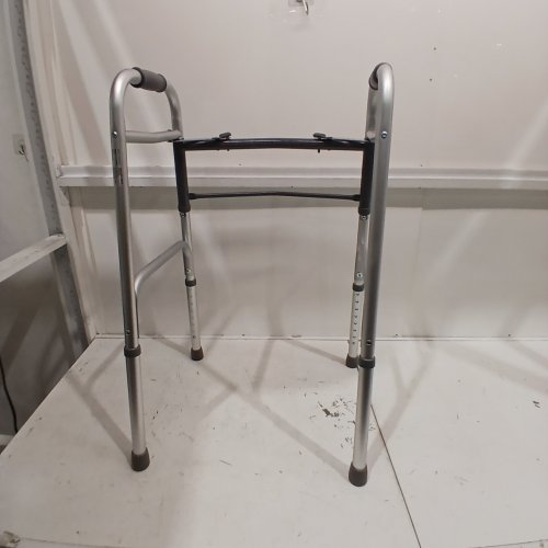 MEDLINE 2-BUTTON CLOSE FOLDABLE WALKER - 500 LBS CAP - SILVER/BLACK - (MODEL: MDS86410XW) image 2
