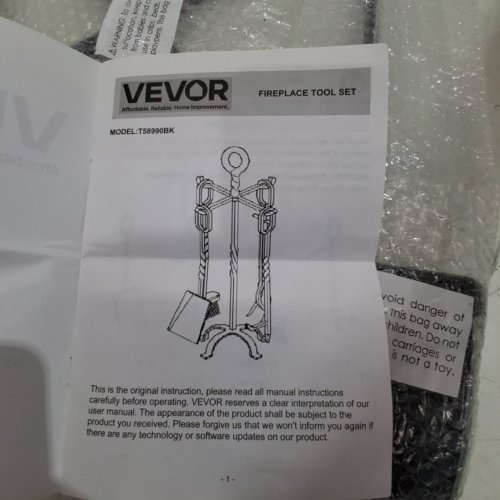 5PC VEVOR FIREPLACE TOOL SET - BLACK (MODEL: T58990BK) image 4