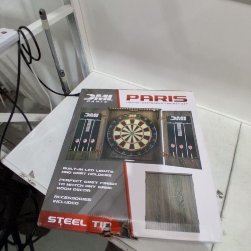 DMI SPORTS PARIS LIGHTED SET DARTBOARD CABINET-BRISTLE - RUSTIC GREY - (MODEL: D4400W) image 2